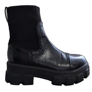 Circus NY Davina Boots Black Size 6 Mid-Calf Elastic Pull-On Lug-Sole Edgy Urban